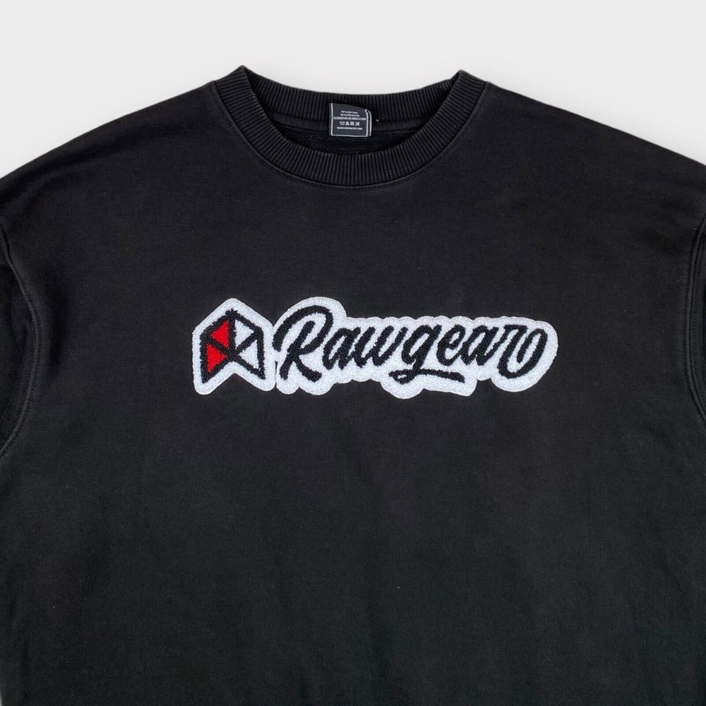 Rawgear Mens Medium Crew Neck Stitch Big Logo Pullover Relaxed Fit Sweater Black